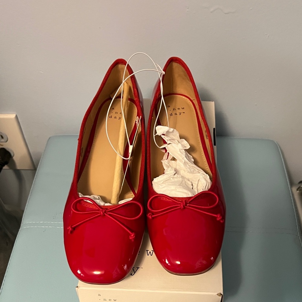 A New Day Red Patent Leather Loafers Slip-On Flats